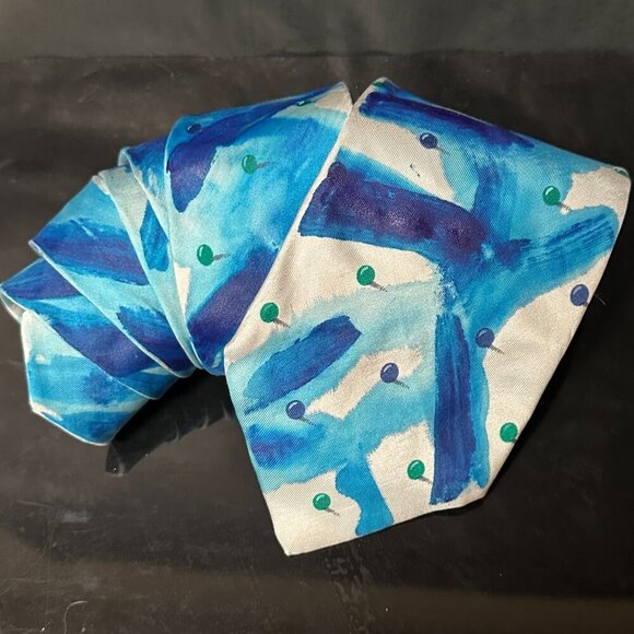 Montana Gray Blue Tie Mens Necktie Hand painted Abstract Art Neckwear Menswear - Picture 3 of 5